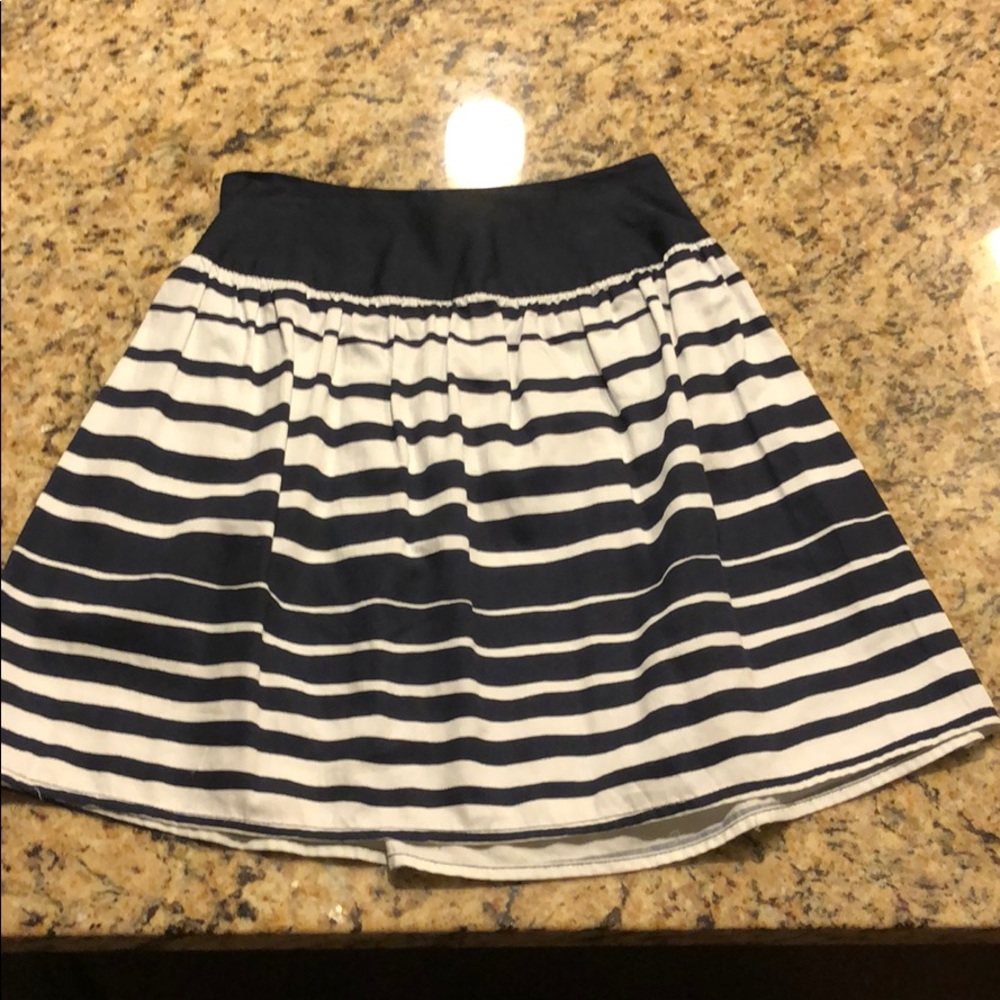 Navy blue and white striped skater skirt